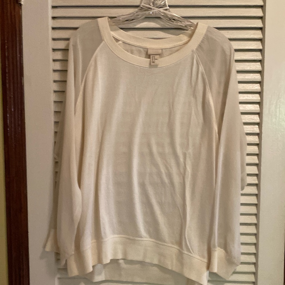 H&M - Crewneck Top/ Sheer Sleeves Sz12